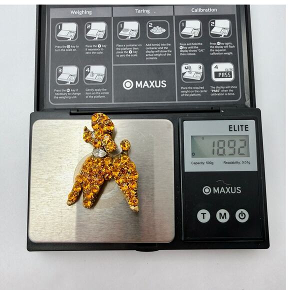 Vintage 60s Poodle Brooch High Dome Topaz Rhinestone Pin - Picture 10 of 10